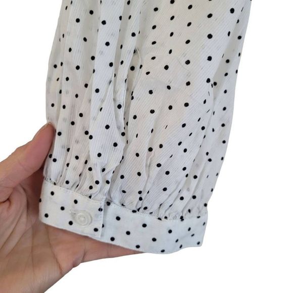 Madewell Women's White & Mini Black Polka-dot Cotton Ruffle & Long Sleeve Top - Picture 6 of 11